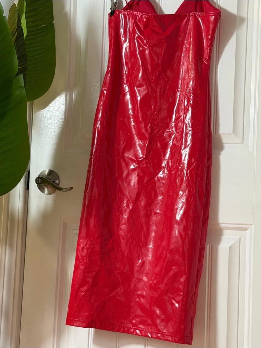 Red Satin-Look Slip Dress with Spaghetti Straps